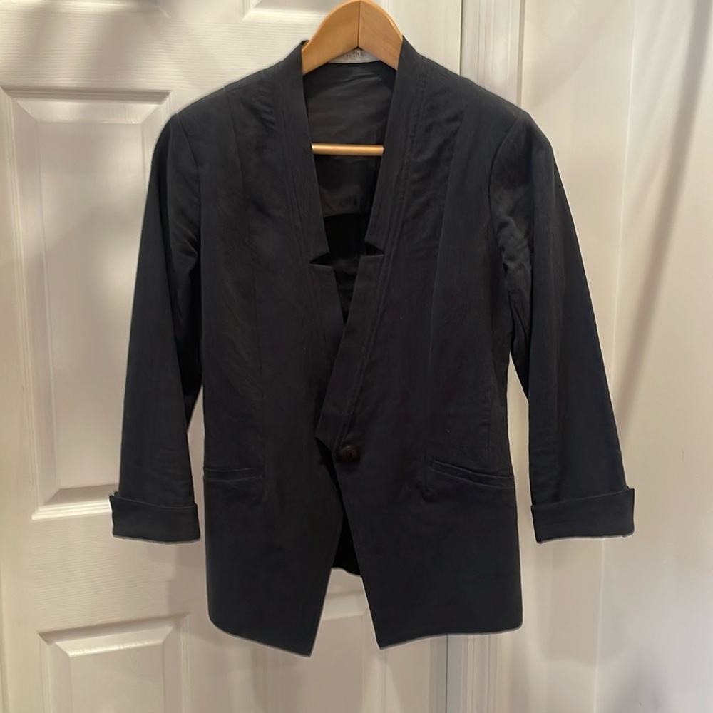 Black Asian Inspired Cotton Linen Blazer